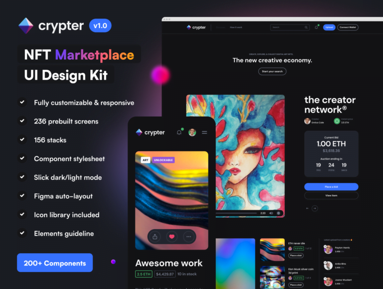 دانلود کیت رابط کاربری فروشگاه NFT و محصولات دیجیتال Crypter
