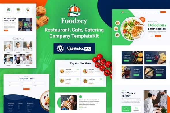 دانلود کیت تمپلیت رستوان و فست فود Foodzey برای المنتور