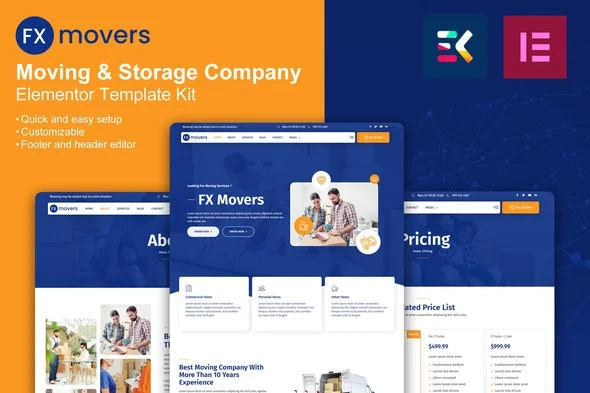 دانلود کیت تمپلیت اسباب کشی و باربری FX Movers برای المنتور