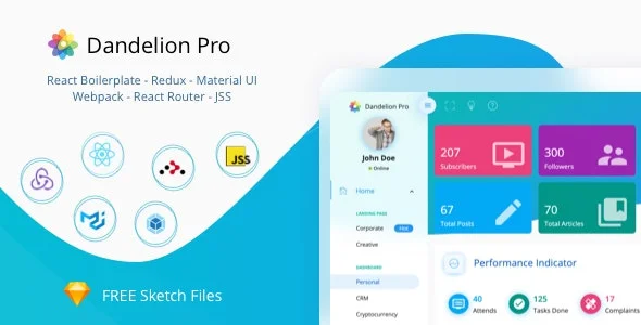 دانلود قالب React داشبورد مدیریتی Dandelion Pro