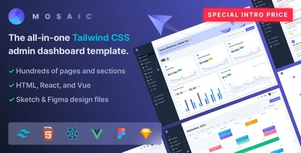 دانلود قالب Tailwind داشبورد مدیریت Mosaic
