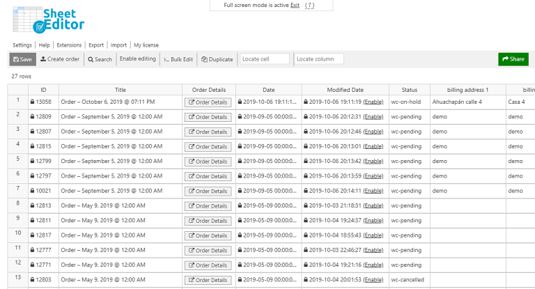 دانلود افزونه WP Sheet Editor Spreadsheet for WooCommerce Orders