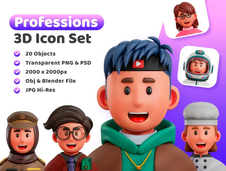 دانلود مجموعه آیکن سه بعدی کاراکتر 3d Professions Icon