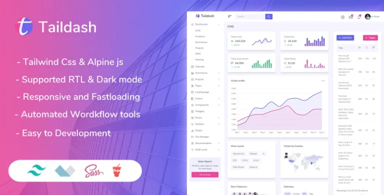 دانلود Taildash قالب مدیریتی تیلویند