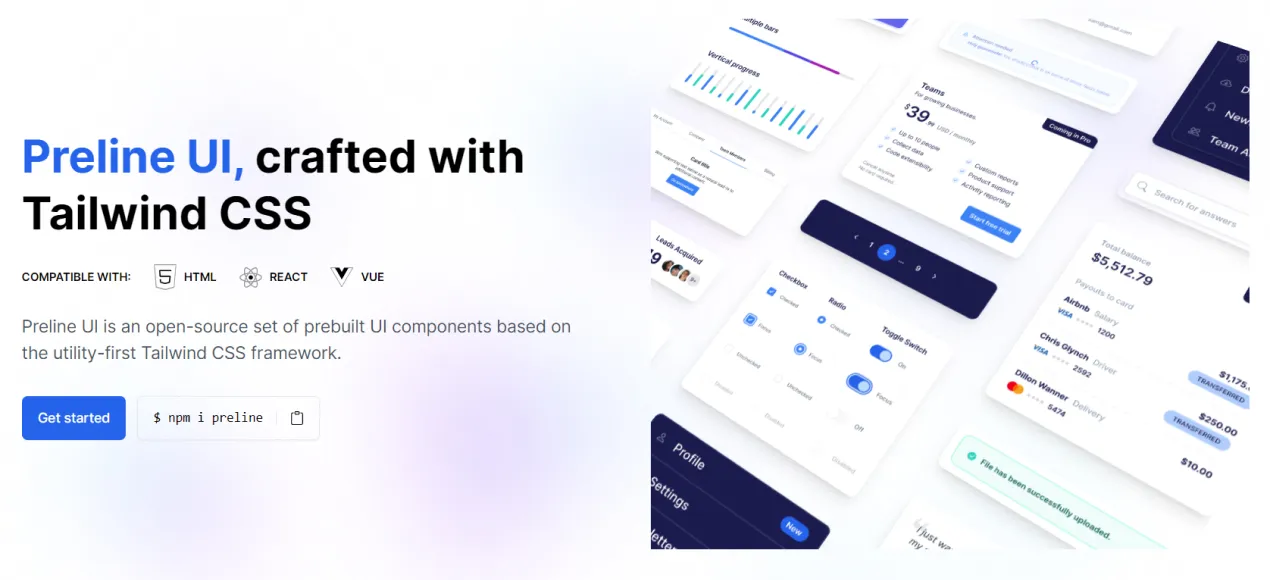 دانلود کتابخانه Preline UI بر پایه تیلویند