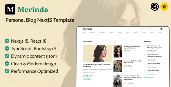 دانلود قالب نکست جی اس وبلاگی شخصی Merinda