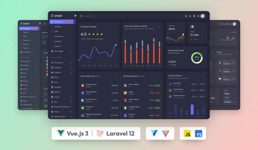 دانلود قالب مدیریت Sneat Vuetify Vuejs 3 Laravel