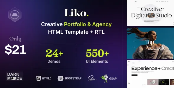 Liko قالب اچ تی ام ال نمونه کار و پورتفولیو