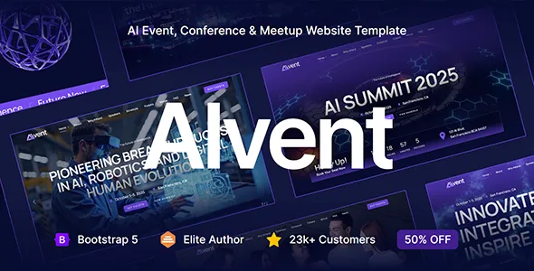 دانلود قالب اچ تی ام ال کنفرانس و رویداد Aivent